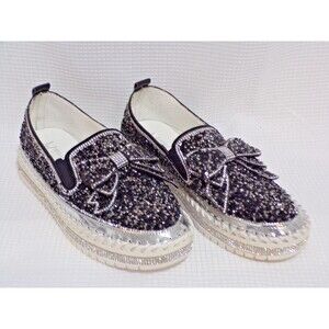Muguan Co Crystal Rhinestone Embelished Loafers Silver, White, & Black Size 7.5